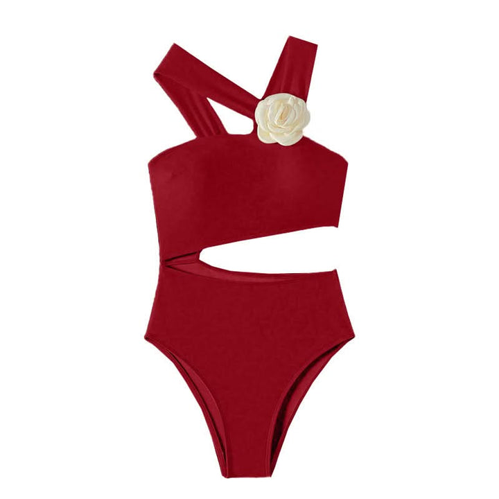Irregular flower applique hollow out one piece swimwear