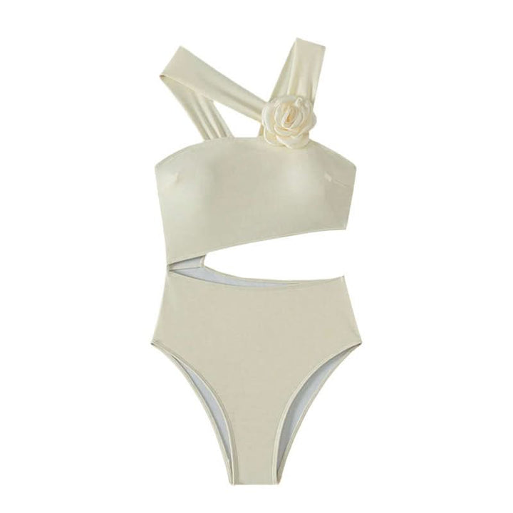 Irregular flower applique hollow out one piece swimwear