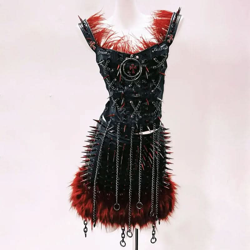Metal chain o ring feather rivet applique top  | Festival Outfits Women