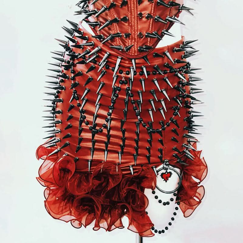 Halter o ring rivet applique ruffle PU leather top  | Festival Outfits Women