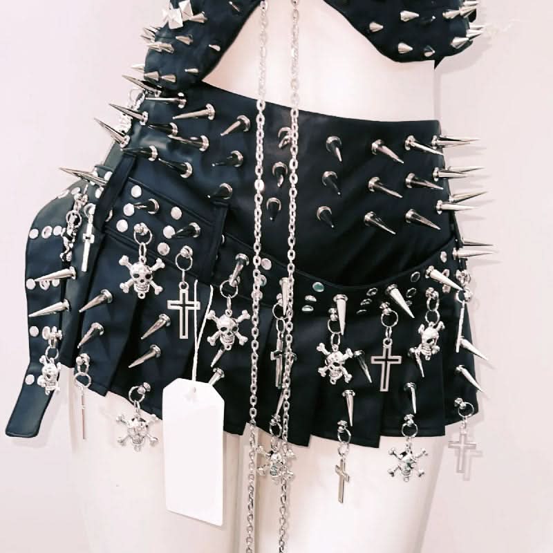 Metal chain lace up rivet applique tube top  | Festival Outfits Women