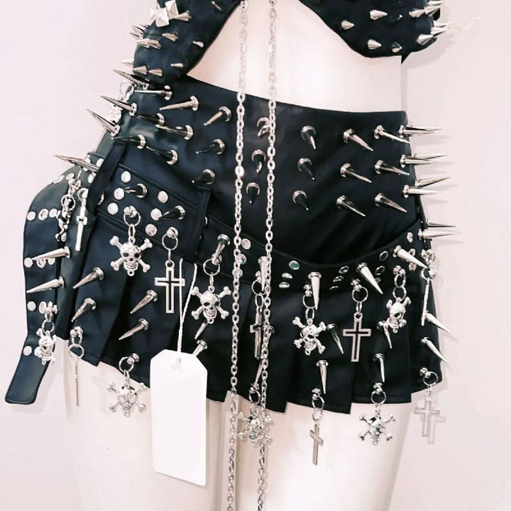 Metal chain lace up rivet applique tube top  | Festival Outfits Women
