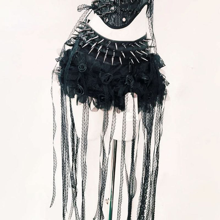 Self tie rivet applique PU leather corset top  | Festival Outfits Women