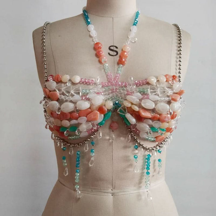 Beaded halter metal chain cami top  | Festival Outfits Women