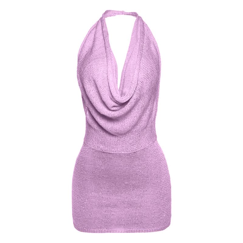 Halter cowl neck knitted backless mini dress  | Festival Outfits Women