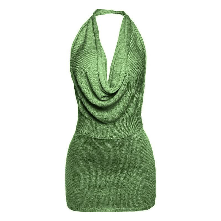 Halter cowl neck knitted backless mini dress  | Festival Outfits Women