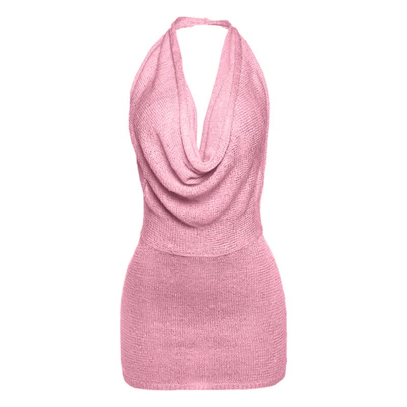 Halter cowl neck knitted backless mini dress  | Festival Outfits Women
