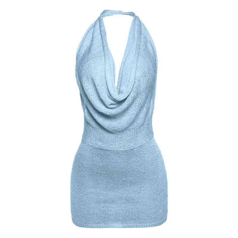 Halter cowl neck knitted backless mini dress  | Festival Outfits Women
