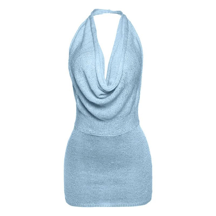 Halter cowl neck knitted backless mini dress  | Festival Outfits Women