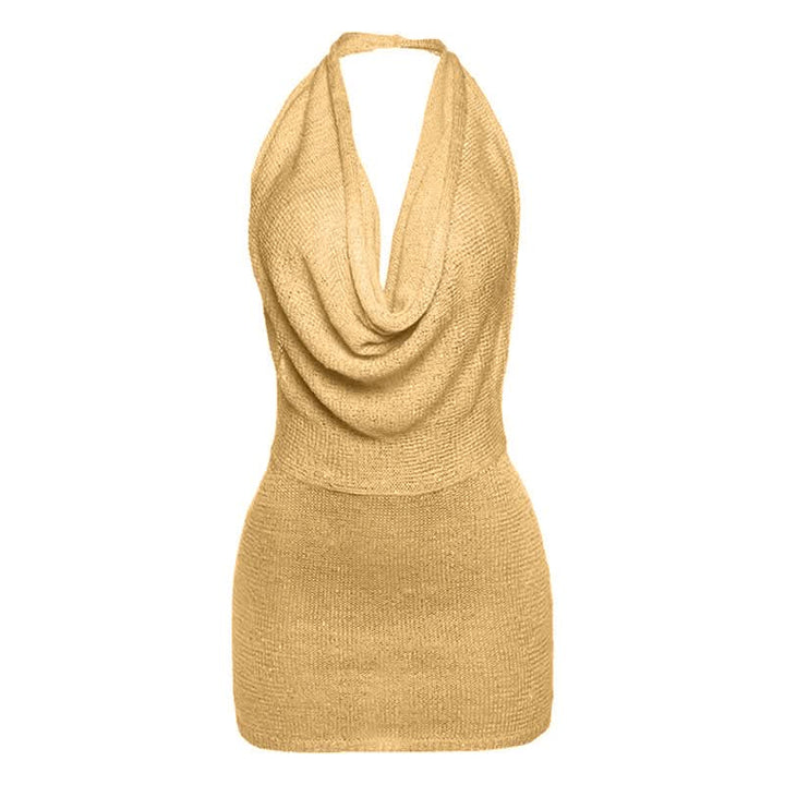 Halter cowl neck knitted backless mini dress  | Festival Outfits Women