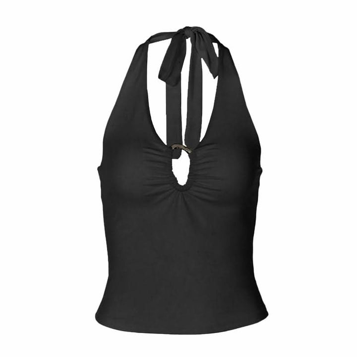 Hollow out ruched halter self tie backless cut out top  | Festival Outfits Women