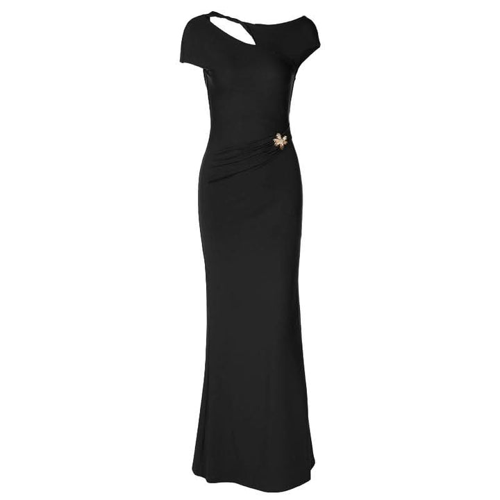 Hollow out cap sleeve ruched backless cut out maxi dress  | Festival Outfits Women