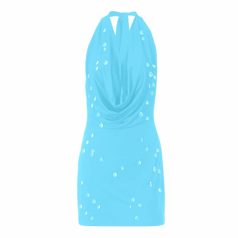 Halter self tie cowl neck backless mini dress  | Festival Outfits Women