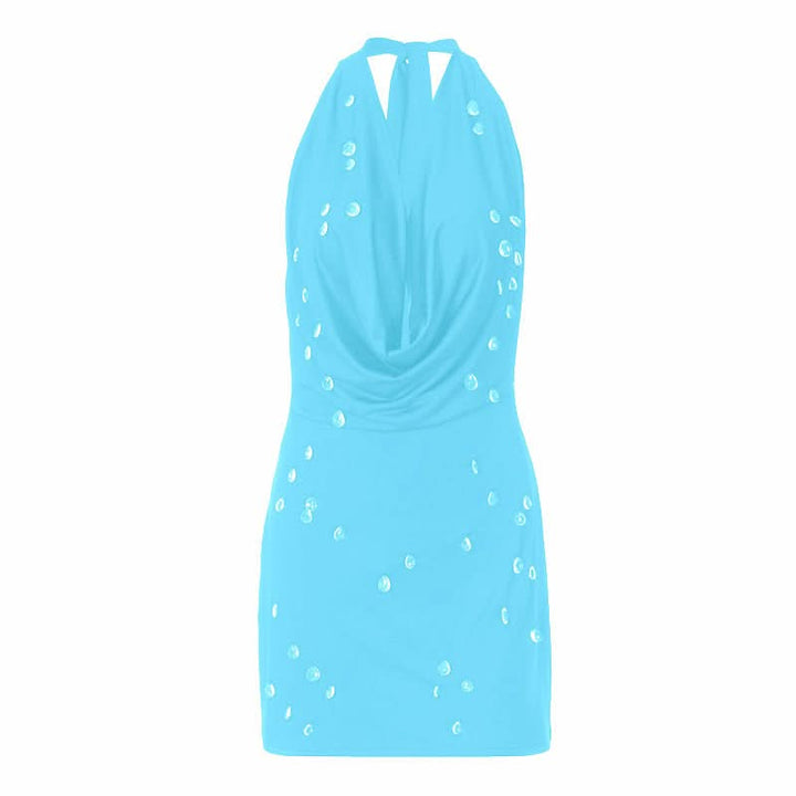 Halter self tie cowl neck backless mini dress  | Festival Outfits Women