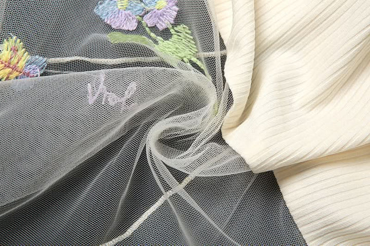 Beaded ruched mesh embroidery tube top  | Festival Outfits Women