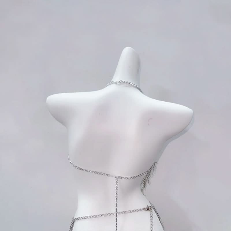 Metal chain cross applique hollow out backless waist chain cut out set  | Festival Outfits Women