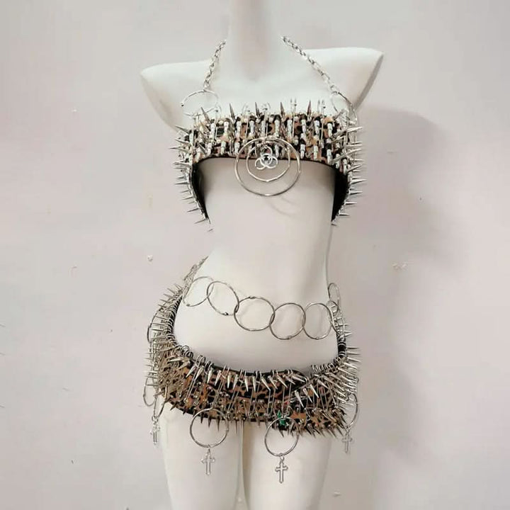 Leopard print o ring halter rivet mini skirt set  | Festival Outfits Women  | Leopard Print Mini Dress