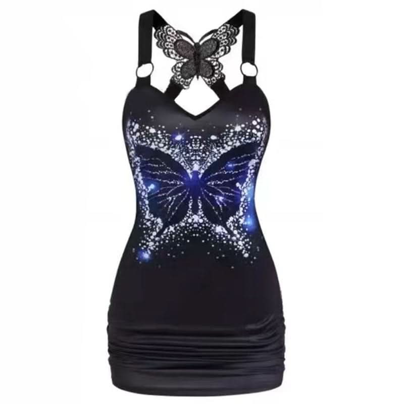 O ring v neck butterfly print cami mini dress  | Festival Outfits Women