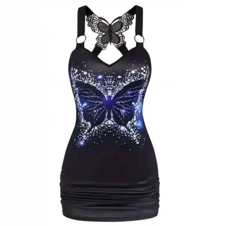 O ring v neck butterfly print cami mini dress  | Festival Outfits Women