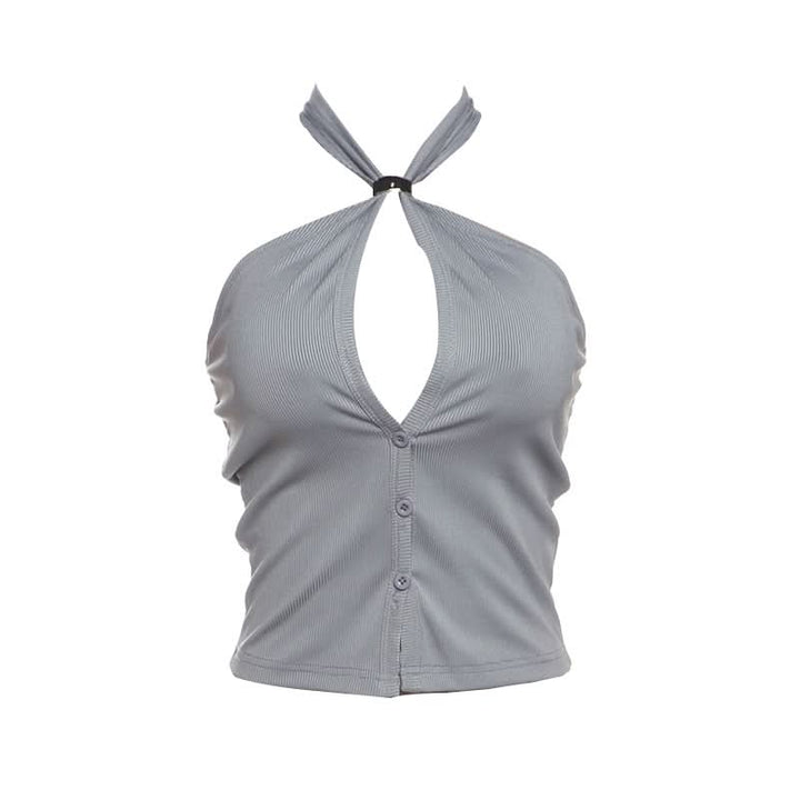 Halter hollow out button backless cut out top  | Festival Outfits Women