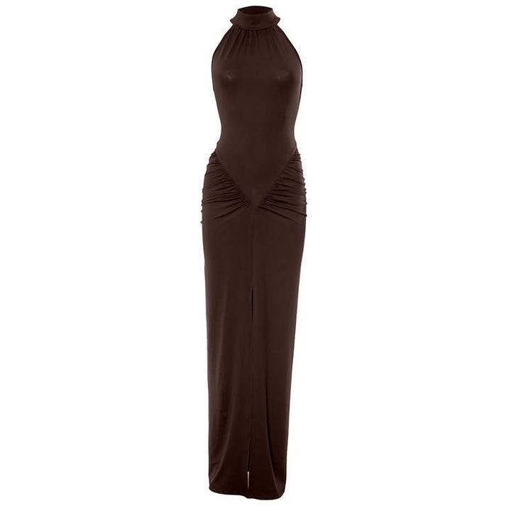 Crewneck ruched sleeveless solid maxi dress  | Festival Outfits Women