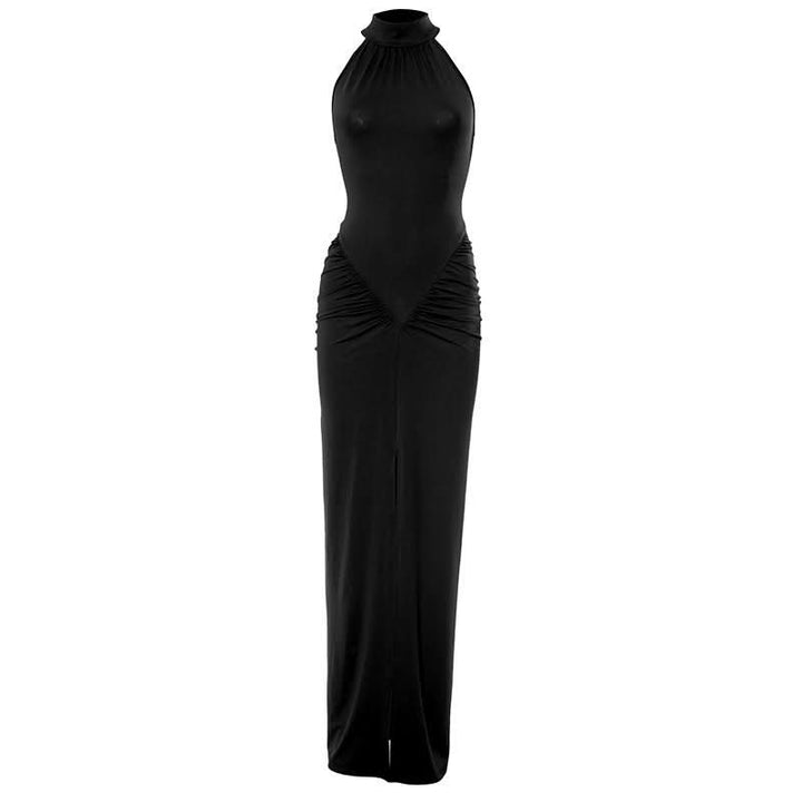 Crewneck ruched sleeveless solid maxi dress  | Festival Outfits Women