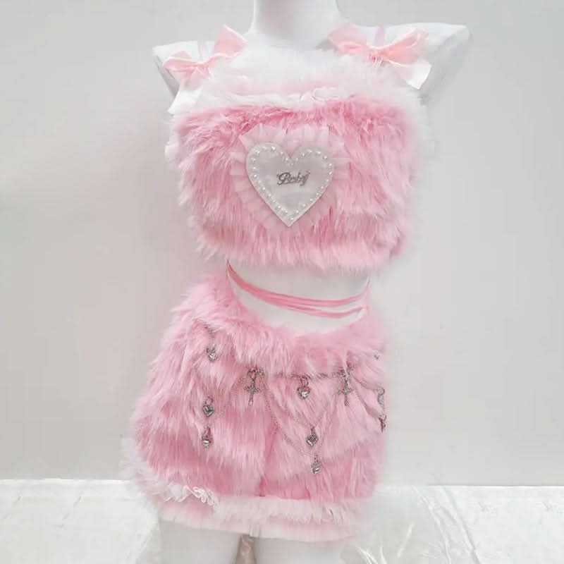 Bowknot fluffy ruffle cami mini skirt set  | Festival Outfits Women