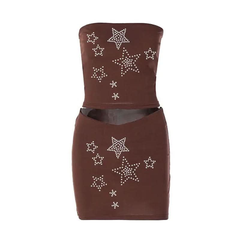 Halter print u neck backless tube mini skirt set  | Festival Outfits Women