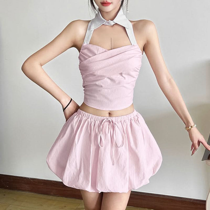 Striped drawstring ruched mini skirt  | Festival Outfits Women