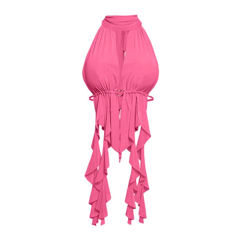 Hollow out ruched self tie halter cut out top  | Festival Outfits Women