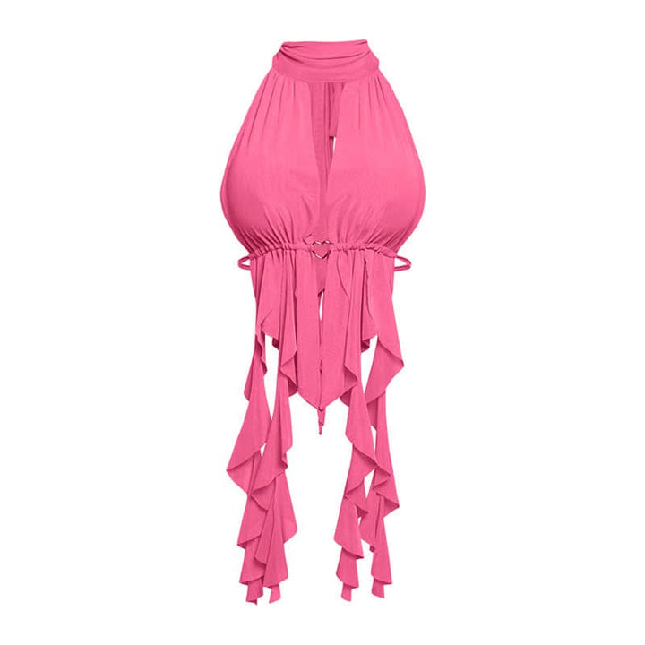 Hollow out ruched self tie halter cut out top  | Festival Outfits Women