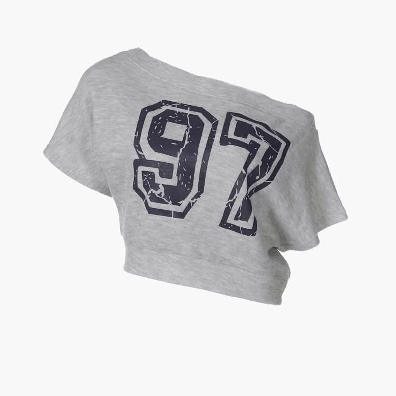 One shoulder "97" print top  | Festival Outfits Women