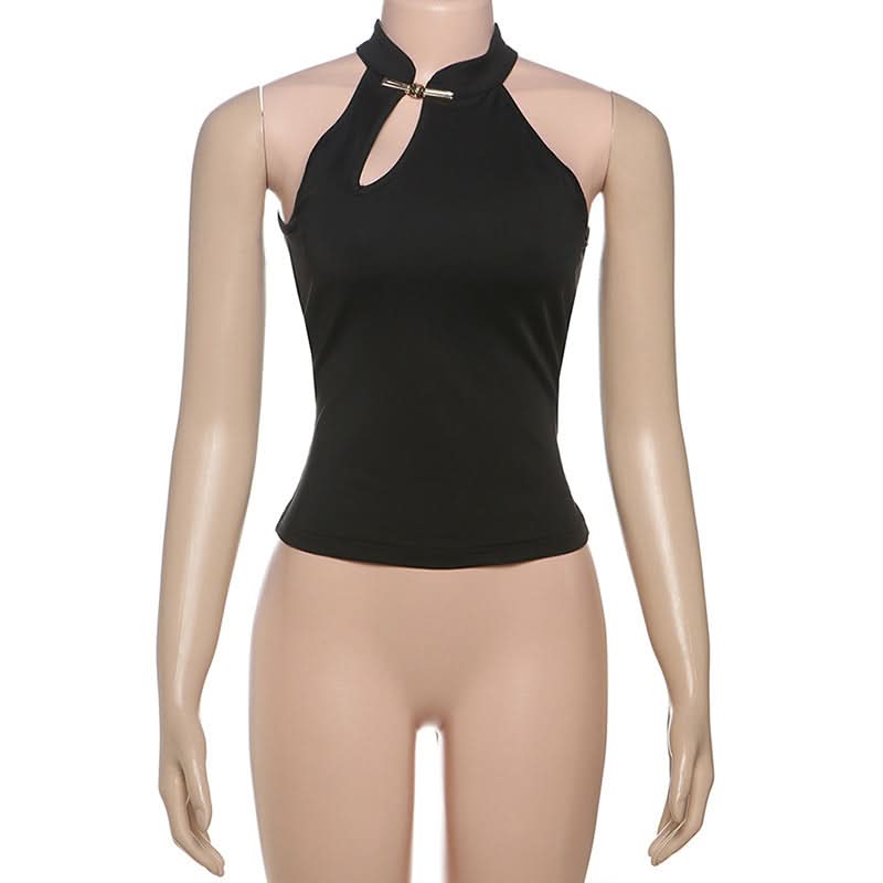 Irregular hollow out solid sleeveless cut out top  | Festival Outfits Women