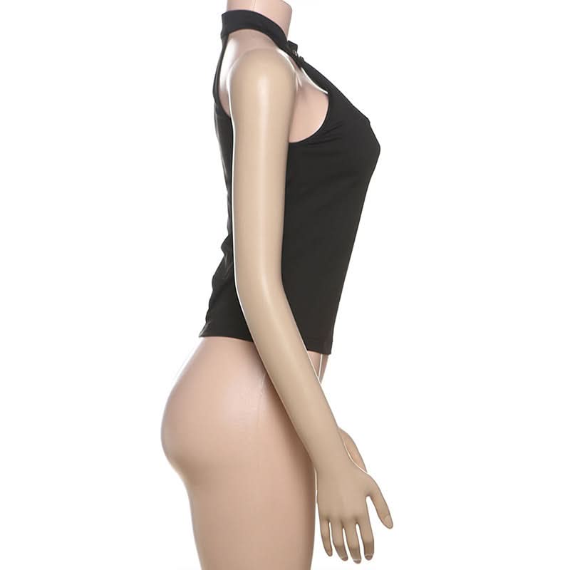 Irregular hollow out solid sleeveless cut out top  | Festival Outfits Women