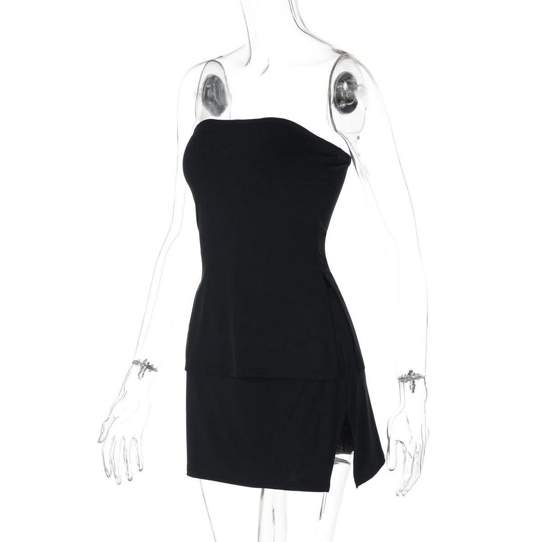 Slit irregular backless solid tube mini skirt set  | Festival Outfits Women
