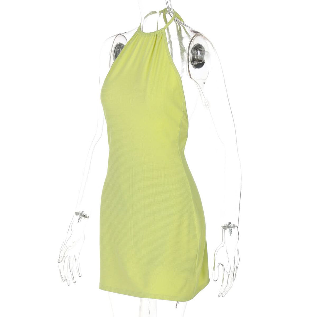 Halter self tie ruched backless mini dress  | Festival Outfits Women