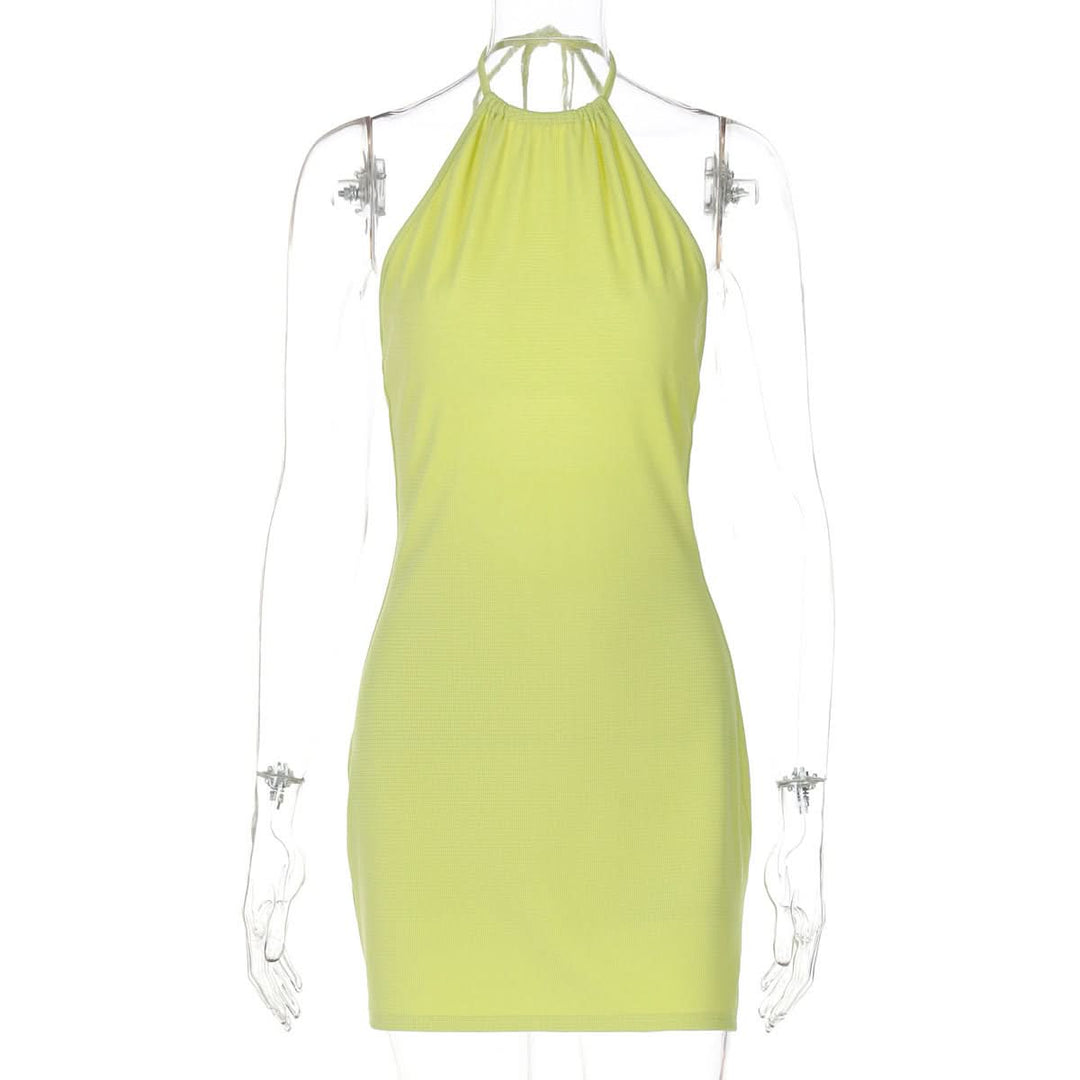 Halter self tie ruched backless mini dress  | Festival Outfits Women
