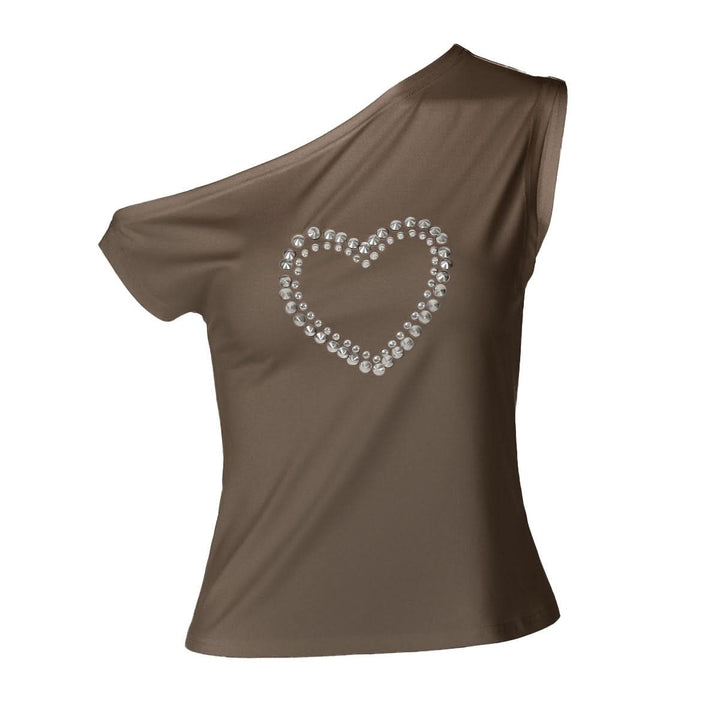 One shoulder irregular heart applique top  | Festival Outfits Women