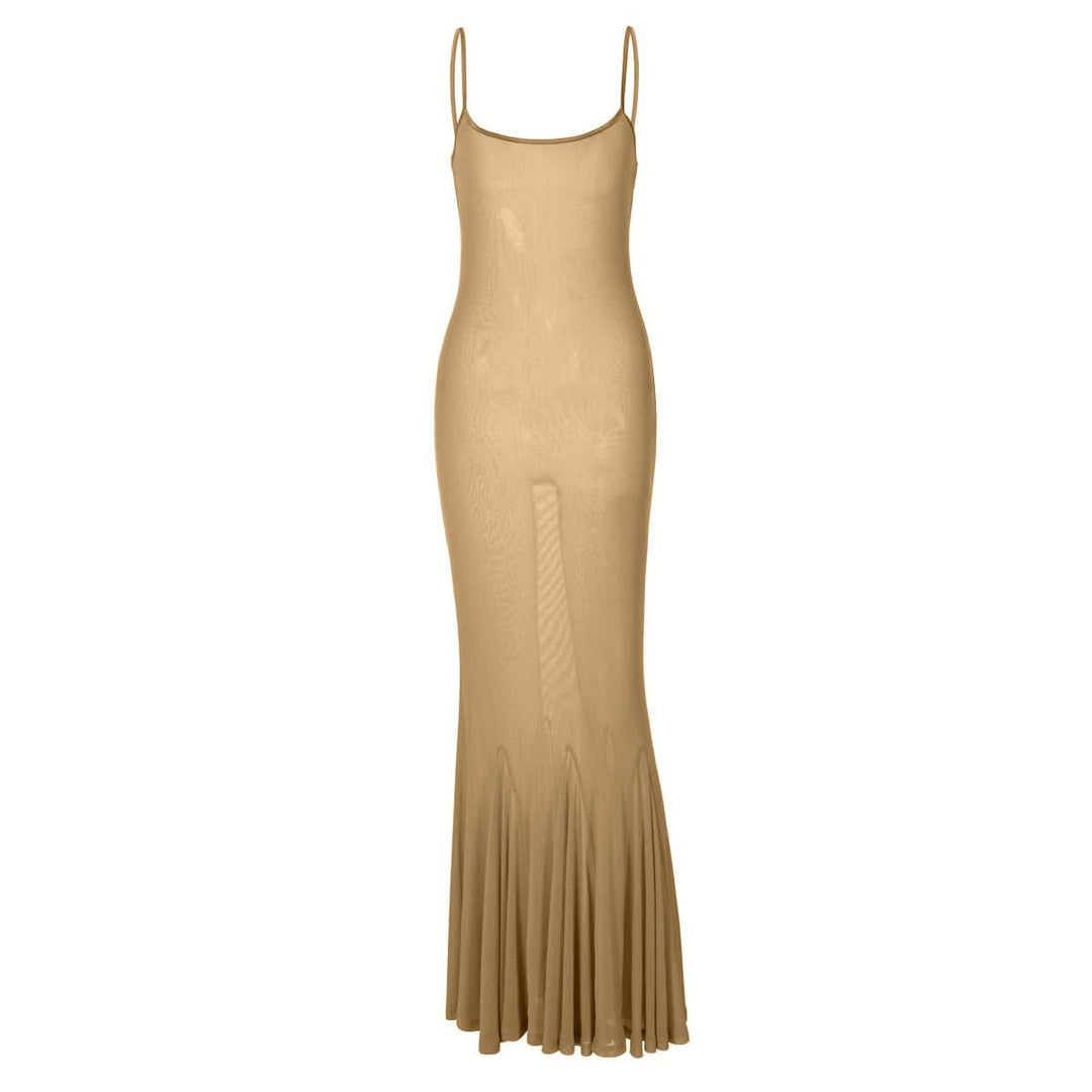 U neck backless solid cami midi dress  | Festival Outfits Women