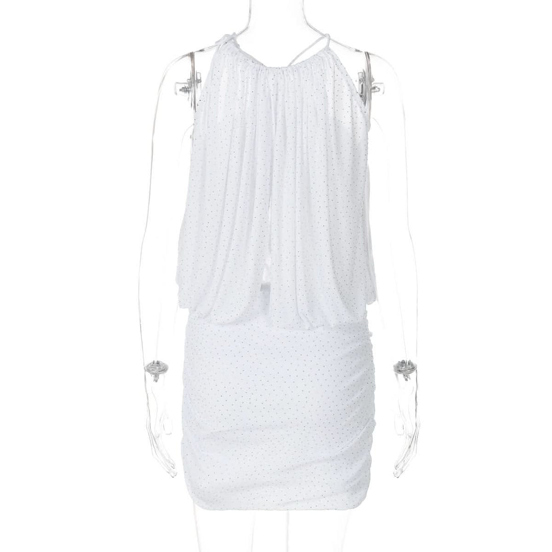 Ruched mesh beaded cross front mini dress  | Festival Outfits Women