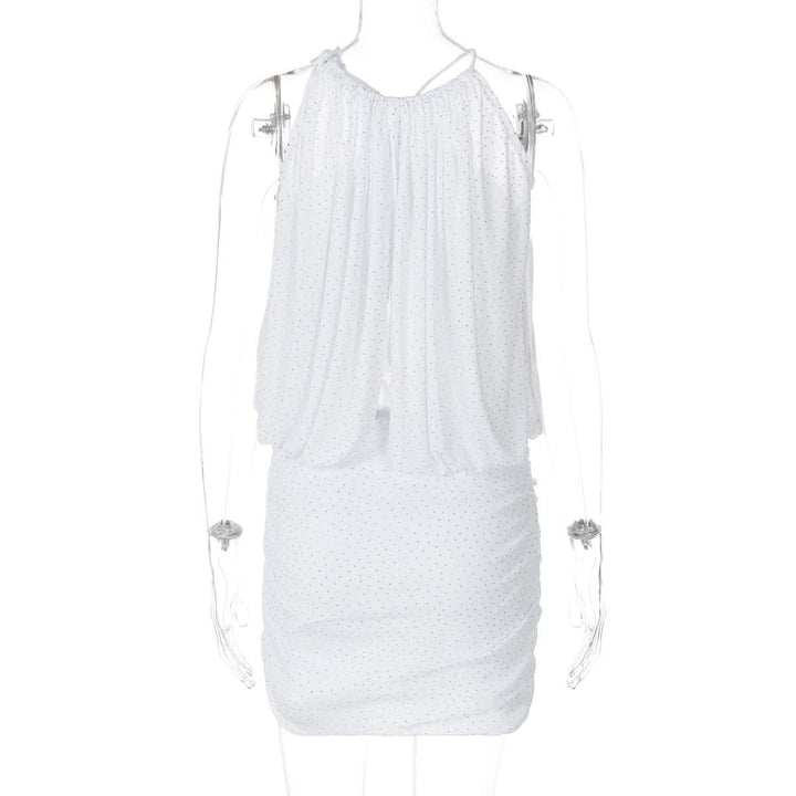 Ruched mesh beaded cross front mini dress  | Festival Outfits Women