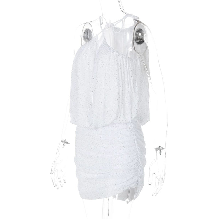 Ruched mesh beaded cross front mini dress  | Festival Outfits Women