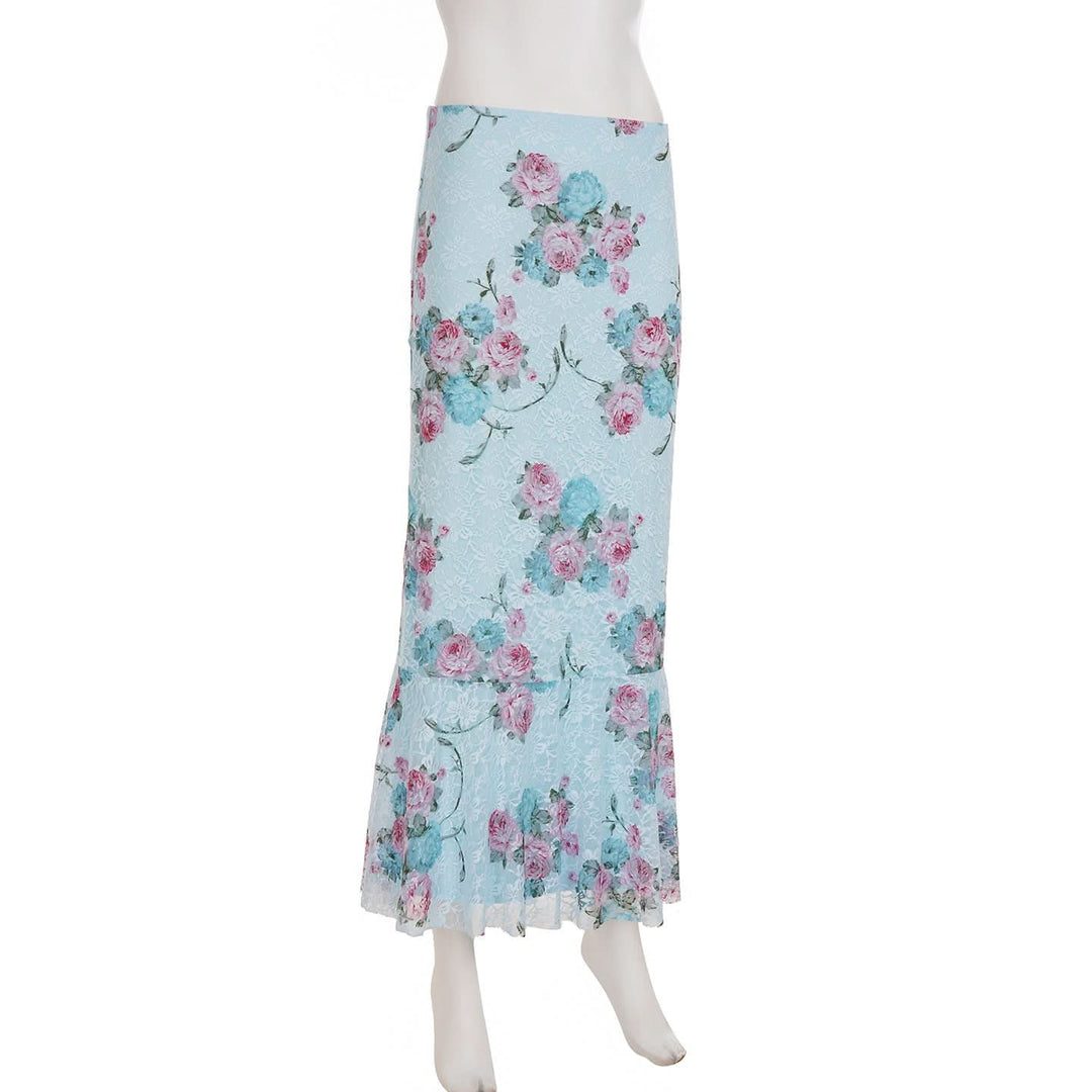 Flower print ruffle lace maxi skirt  | Festival Outfits Women
