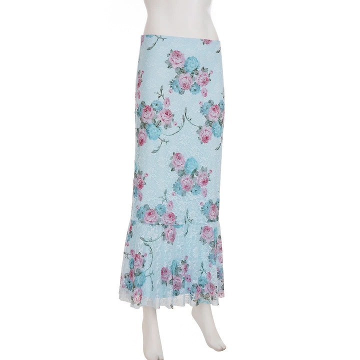 Flower print ruffle lace maxi skirt  | Festival Outfits Women