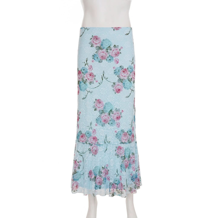 Flower print ruffle lace maxi skirt  | Festival Outfits Women