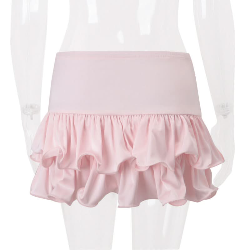 Ruffle A line ruched solid mini skirt  | Festival Outfits Women