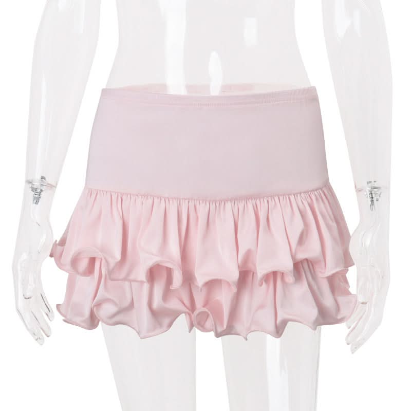 Ruffle A line ruched solid mini skirt  | Festival Outfits Women