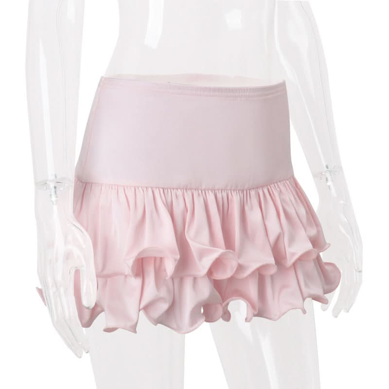 Ruffle A line ruched solid mini skirt  | Festival Outfits Women