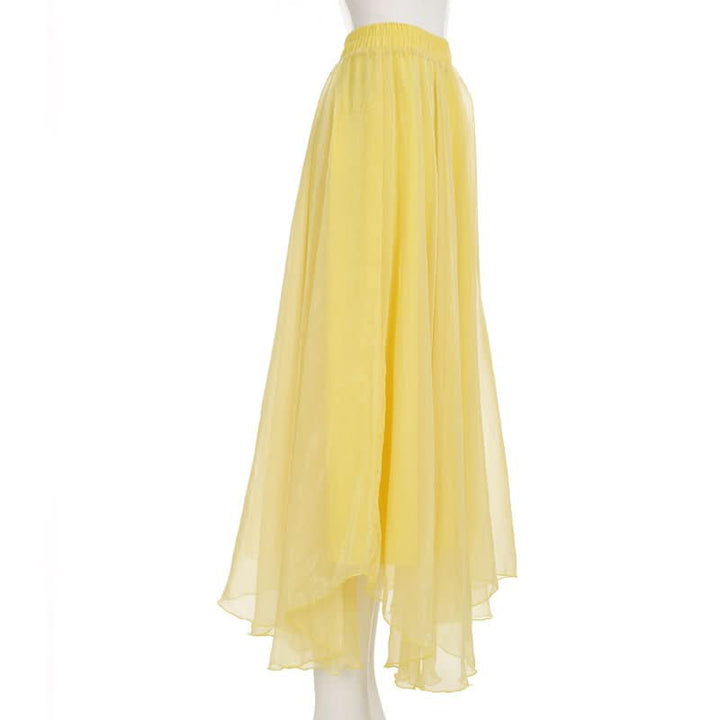 Ruffle ruched chiffon solid midi skirt  | Festival Outfits Women