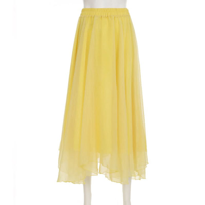 Ruffle ruched chiffon solid midi skirt  | Festival Outfits Women